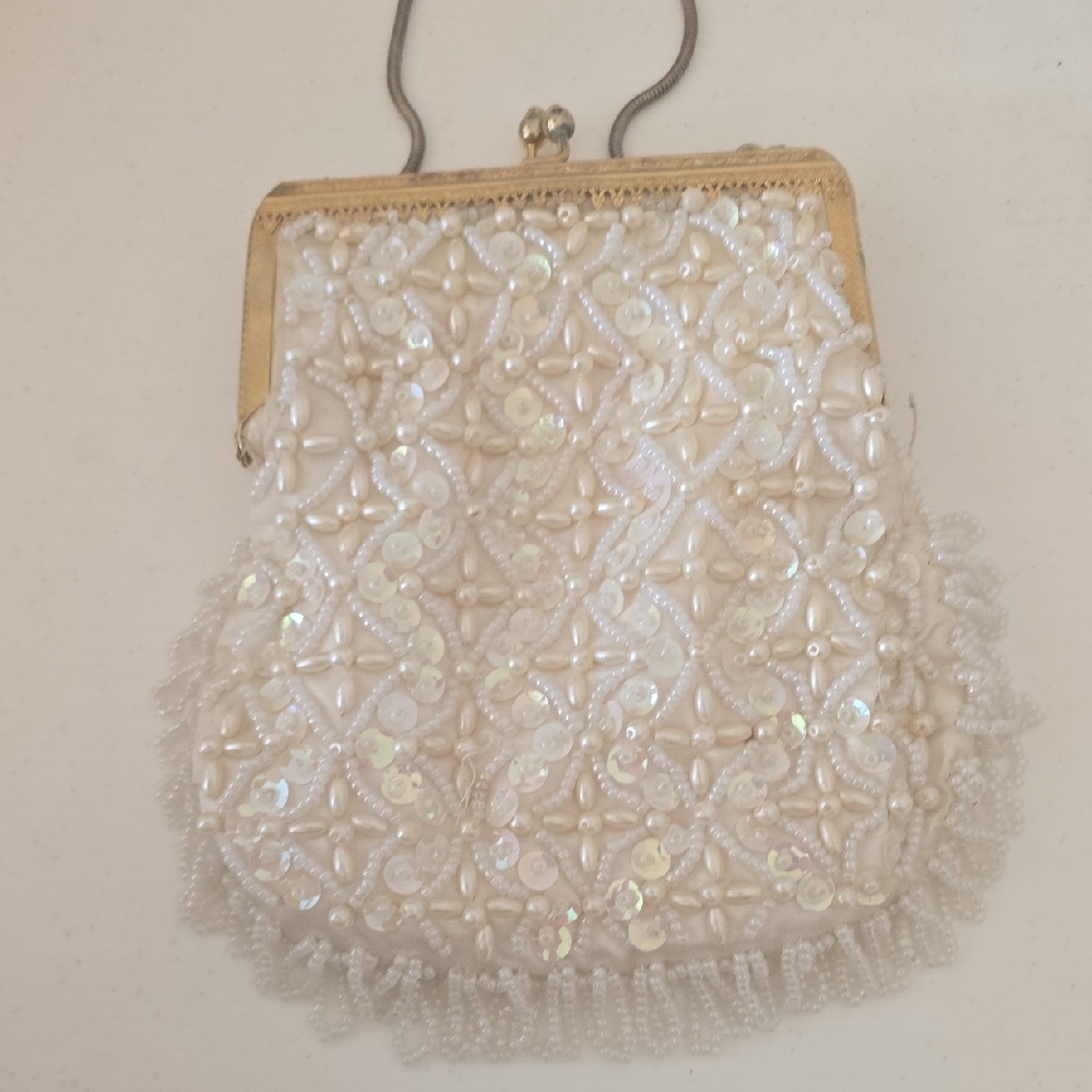Vintage Beaded Evening Bag – Made in Hong Kong – Pearl & Sequin Clutch